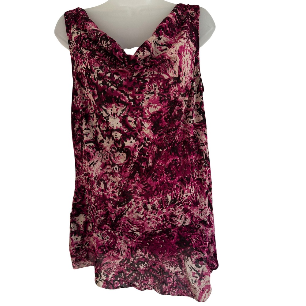 Nine West Vtg Y2K Sleeveless Cowl Neck Blouse Abstract Floral Mesh Top XL
